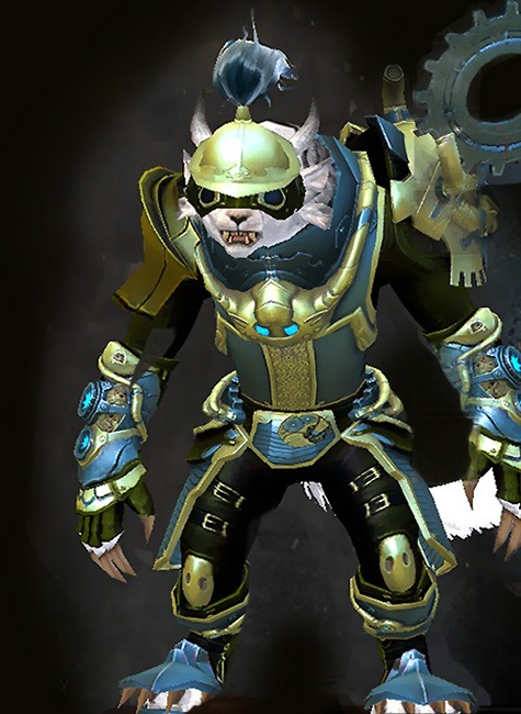 Guild Wars 2 Charr Heavy Female Gem Armor Set - Dyed Green & Blue - Aetherblade