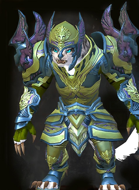 Guild Wars 2 Charr Heavy Female PvP Armor Set - Dyed Green & Blue - Ardent Glorious