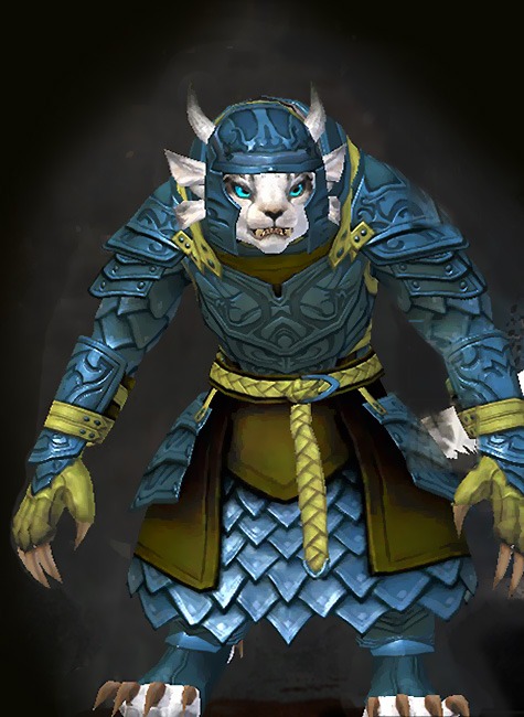 Guild Wars 2 Charr Heavy Female Armor Set - Dyed Green & Blue - Banded