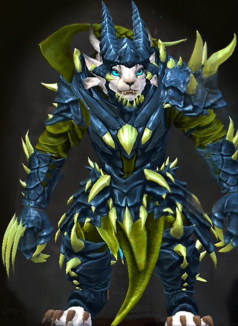 Guild Wars 2 Charr Heavy Female Path of Fire Armor Set - Dyed Green & Blue - Elonian