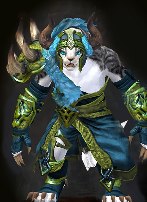 Guild Wars 2 Charr Heavy Female Gem Armor Set - Dyed Green & Blue - Braham's