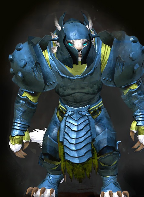 Guild Wars 2 Charr Heavy Female Dungeon Armor Set - Dyed Green & Blue - Council Guard