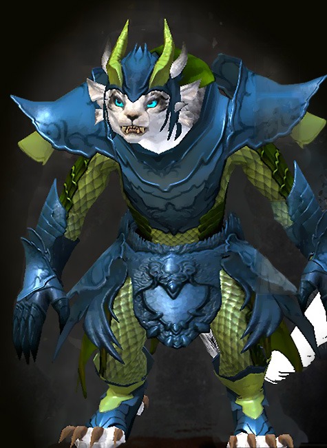 Guild Wars 2 Charr Heavy Female Crafted Armor Set - Dyed Green & Blue - Draconic