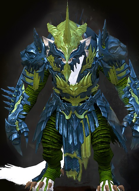 Guild Wars 2 Charr Heavy Female Cultural Armor Set - Dyed Green & Blue - Protector's