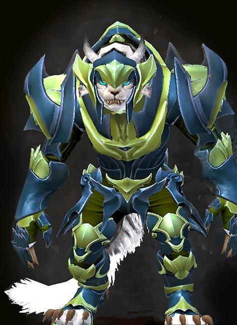 Guild Wars 2 Charr Heavy Female Crafted Armor Set - Dyed Green & Blue - Experimental Envoy