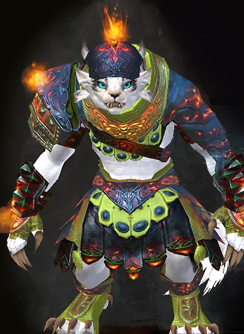 Guild Wars 2 Charr Heavy Female Gem Armor Set - Dyed Green & Blue - Flamewrath