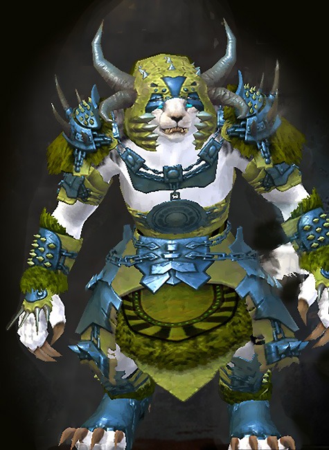 Guild Wars 2 Charr Heavy Female Crafted Armor Set - Dyed Green & Blue - Gladiator