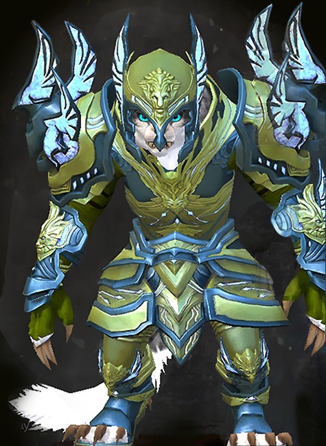 Guild Wars 2 Charr Heavy Female PvP Armor Set - Dyed Green & Blue - Glorious Hero's