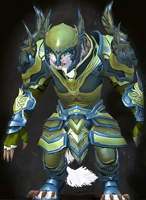 Guild Wars 2 Charr Heavy Female PvP Armor Set - Dyed Green & Blue - Glorious