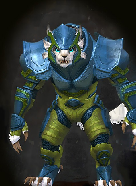 Guild Wars 2 Charr Heavy Female Karma Armor Set - Dyed Green & Blue - Heavy Plate