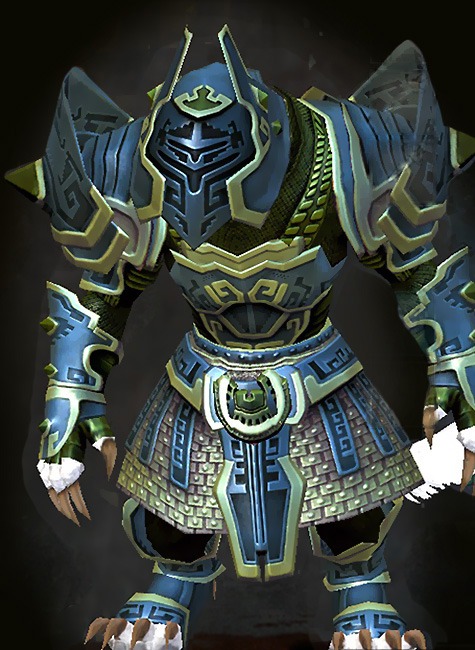 Guild Wars 2 Charr Heavy Female Dungeon Armor Set - Dyed Green & Blue - Inquest