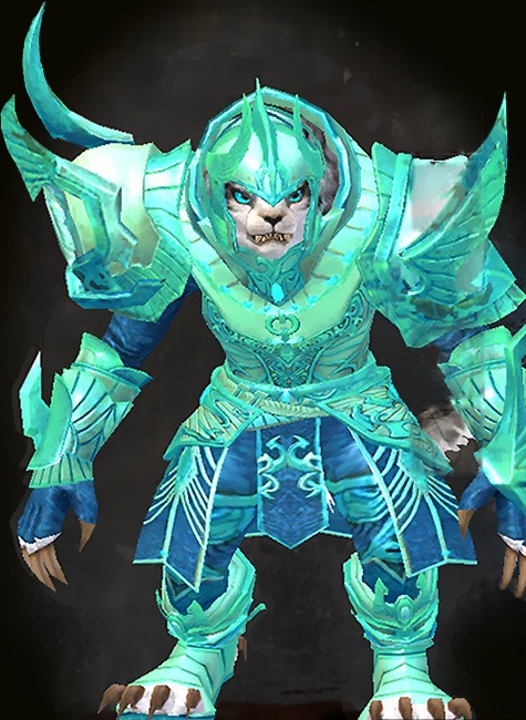 Guild Wars 2 Charr Heavy Female Living Story Armor Set - Dyed Green & Blue - Luminescent