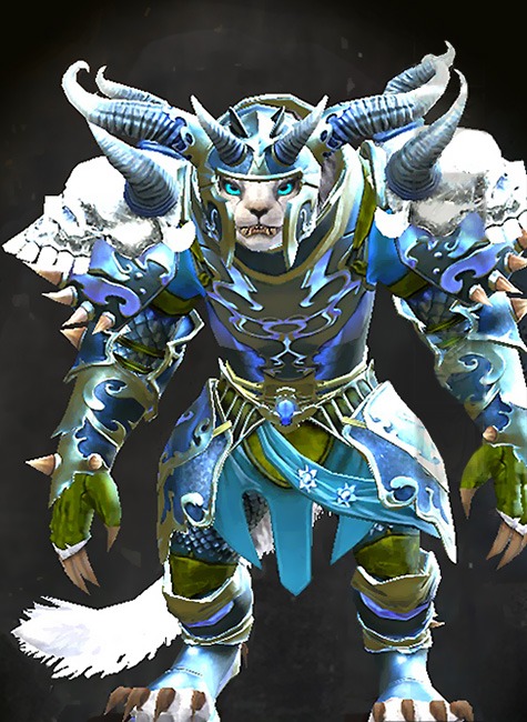 Guild Wars 2 Charr Heavy Female WvW Armor Set - Dyed Green & Blue - Mistforged Triumphant Hero's