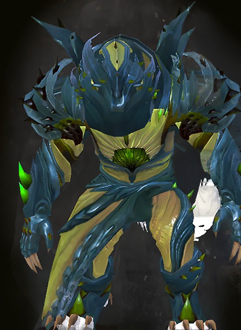 Guild Wars 2 Charr Heavy Female Dungeon Armor Set - Dyed Green & Blue - Nightmare Court