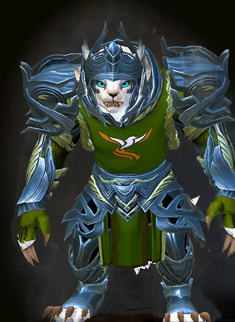 Guild Wars 2 Charr Heavy Female Crafted Armor Set - Dyed Green & Blue - Ornate Guild