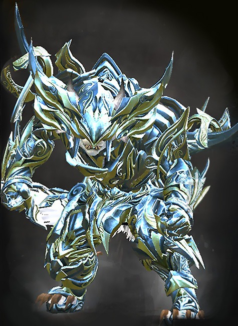 Guild Wars 2 Charr Heavy Female Crafted Armor Set - Dyed Green & Blue - Perfected Envoy - Wielded