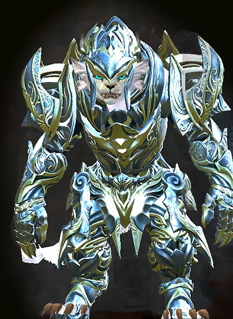 Guild Wars 2 Charr Heavy Female Crafted Armor Set - Dyed Green & Blue - Perfected Envoy
