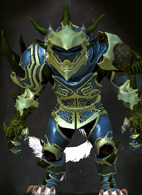 Guild Wars 2 Charr Heavy Female Gem Armor Set - Dyed Green & Blue - Primeval
