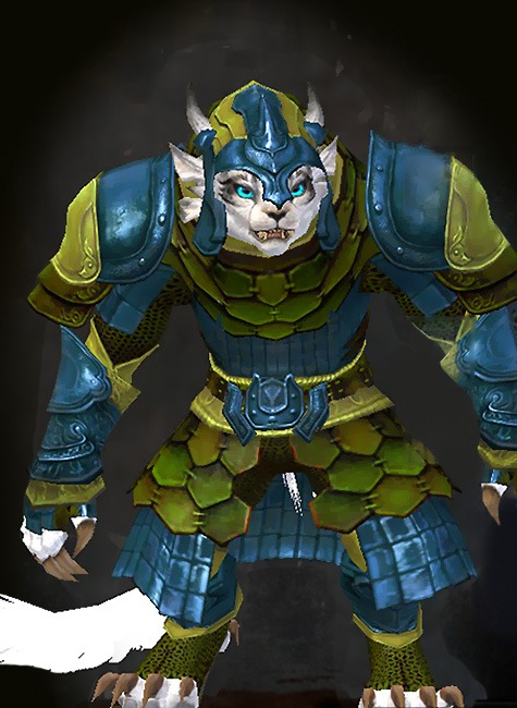 Guild Wars 2 Charr Heavy Female Crafted Armor Set - Dyed Green & Blue - Splint