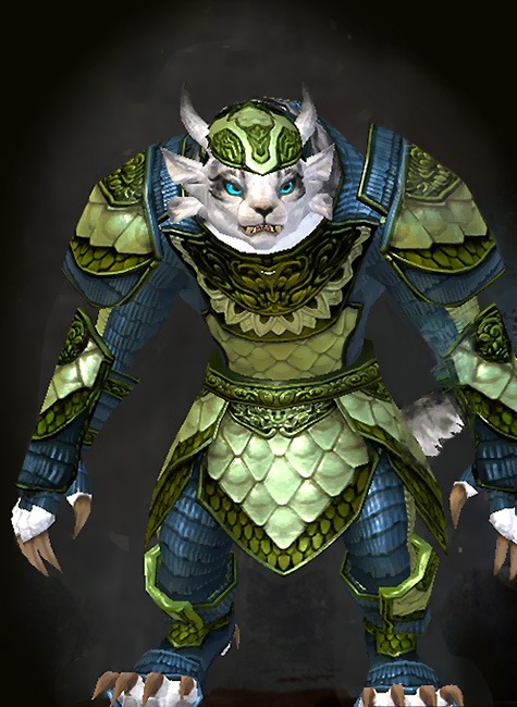 Guild Wars 2 Charr Heavy Female Crafted Armor Set - Dyed Green & Blue - Tempered Scale
