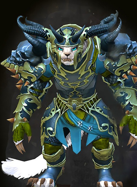 Guild Wars 2 Charr Heavy Female WvW Armor Set - Dyed Green & Blue - Triumphant Hero's