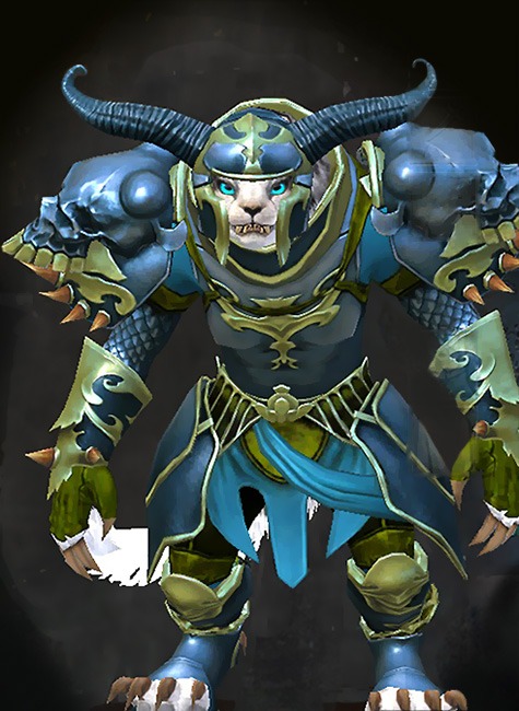 Guild Wars 2 Charr Heavy Female WvW Armor Set - Dyed Green & Blue - Triumphant
