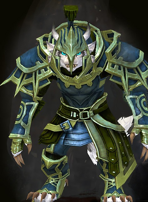 Guild Wars 2 Charr Heavy Female Order Armor Set - Dyed Green & Blue - Vigil's Honor