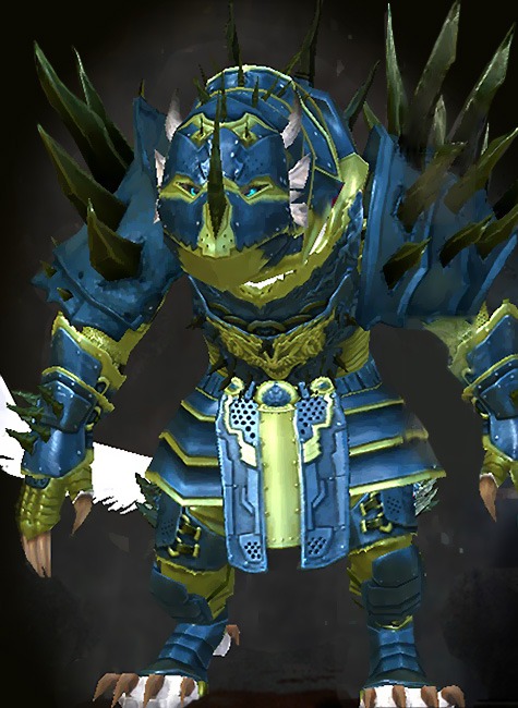 Guild Wars 2 Charr Heavy Female Cultural Armor Set - Dyed Green & Blue - Commander's