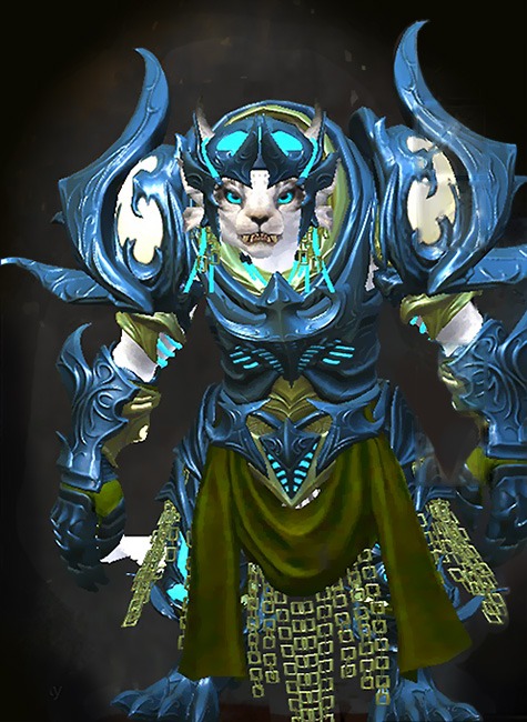 Guild Wars 2 Charr Heavy Female Path of Fire Armor Set - Dyed Green & Blue - Elonian