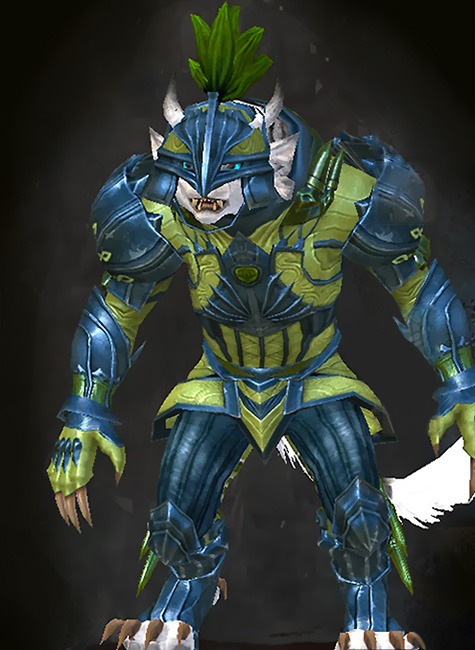 Guild Wars 2 Charr Heavy Female Order Armor Set - Dyed Green & Blue - Whisper's Secret