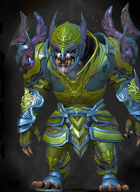 Guild Wars 2 Charr Heavy Male PvP Armor Set - Dyed Green & Blue - Ardent Glorious