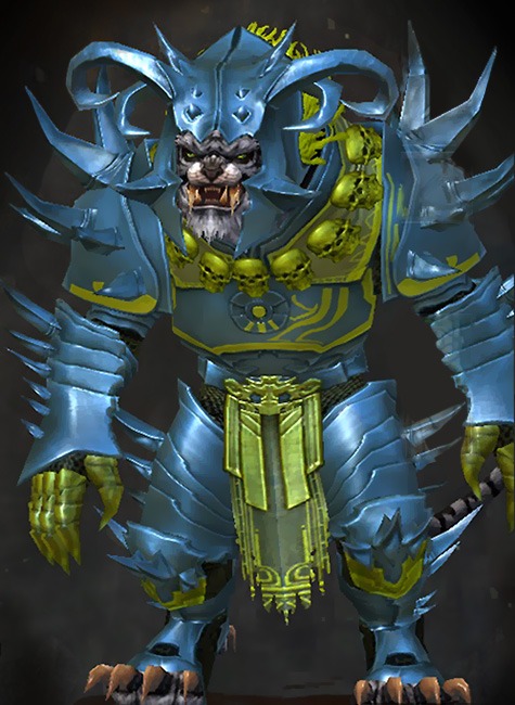 Guild Wars 2 Charr Heavy Male Karma Armor Set - Dyed Green & Blue - Armageddon