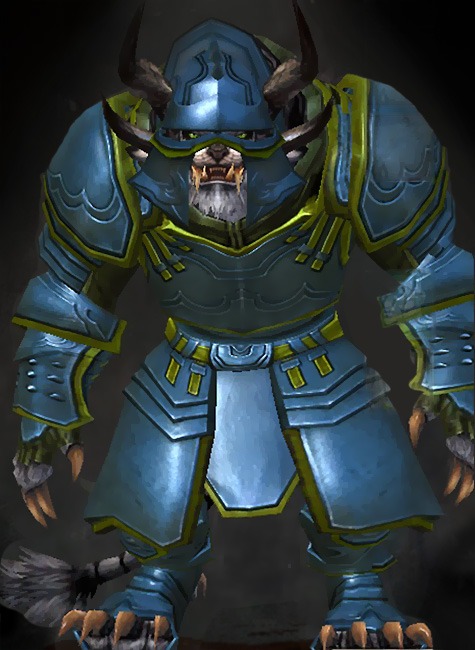 Guild Wars 2 Charr Heavy Male Dungeon Armor Set - Dyed Green & Blue - Ascalonian Protector