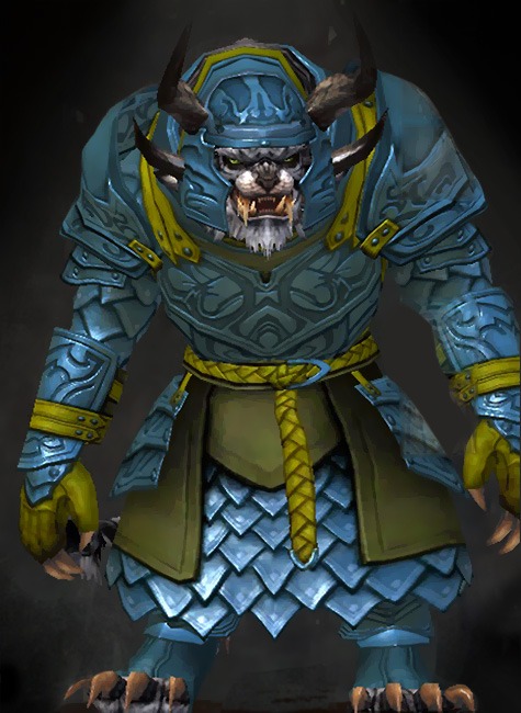 Guild Wars 2 Charr Heavy Male Armor Set - Dyed Green & Blue - Banded