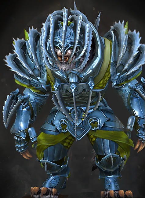 Guild Wars 2 Charr Heavy Male Heart of Thorns Armor Set - Dyed Green & Blue - Bladed