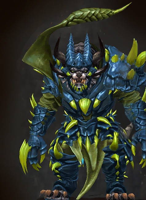 Guild Wars 2 Charr Heavy Male Path of Fire Armor Set - Dyed Green & Blue - Elonian