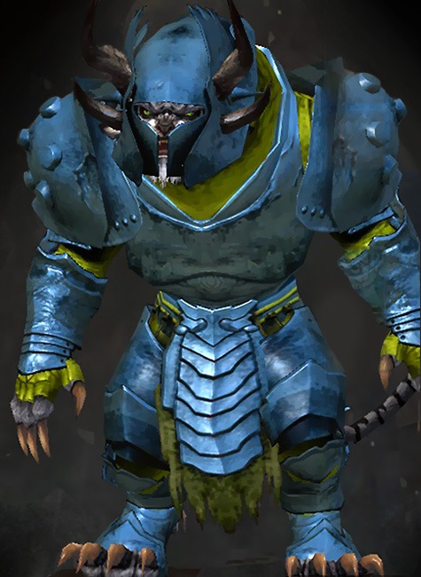 Guild Wars 2 Charr Heavy Male Dungeon Armor Set - Dyed Green & Blue - Council Guard