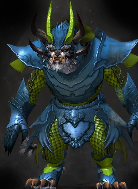 Guild Wars 2 Charr Heavy Male Crafted Armor Set - Dyed Green & Blue - Draconic