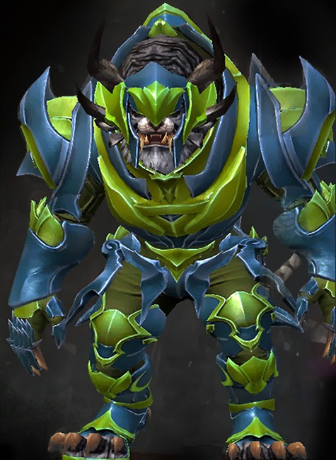 Guild Wars 2 Charr Heavy Male Crafted Armor Set - Dyed Green & Blue - Experimental Envoy