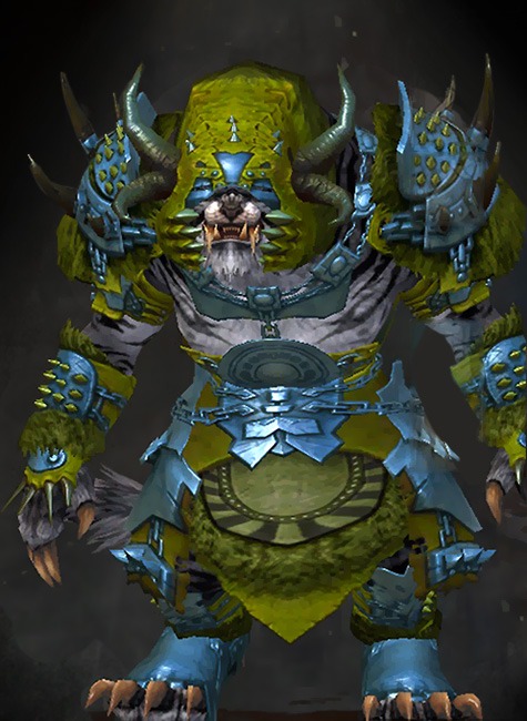 Guild Wars 2 Charr Heavy Male Crafted Armor Set - Dyed Green & Blue - Gladiator