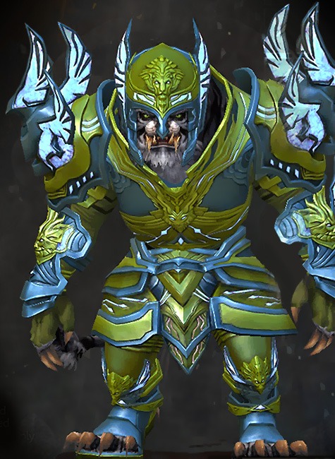 Guild Wars 2 Charr Heavy Male PvP Armor Set - Dyed Green & Blue - Glorious Hero's