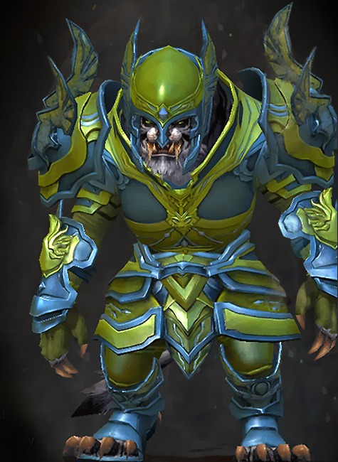Guild Wars 2 Charr Heavy Male PvP Armor Set - Dyed Green & Blue - Glorious