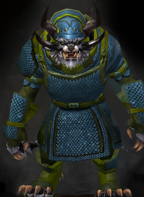 Guild Wars 2 Charr Heavy Male PvP Armor Set - Dyed Green & Blue - Heavy Scale