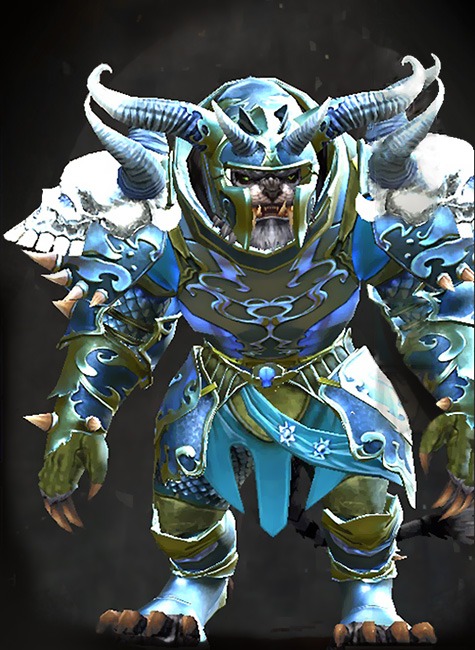 Guild Wars 2 Charr Heavy Male WvW Armor Set - Dyed Green & Blue - Mistforged Triumphant Hero's