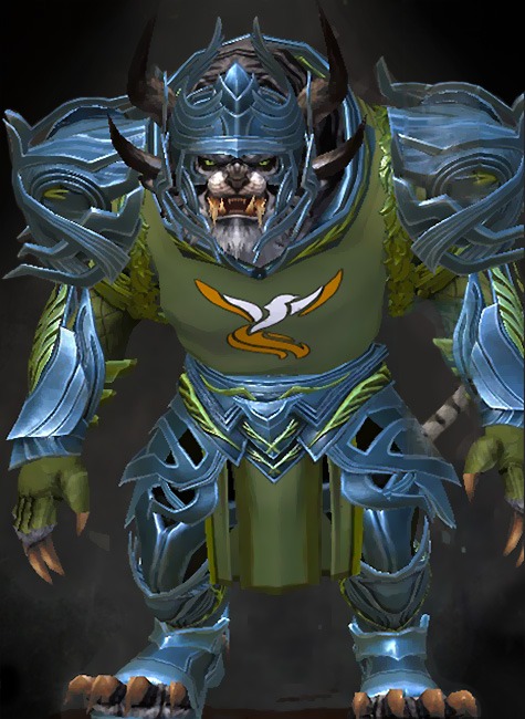 Guild Wars 2 Charr Heavy Male Crafted Armor Set - Dyed Green & Blue - Ornate Guild