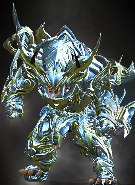 Guild Wars 2 Charr Heavy Male Crafted Armor Set - Dyed Green & Blue - Perfected Envoy - Wielded