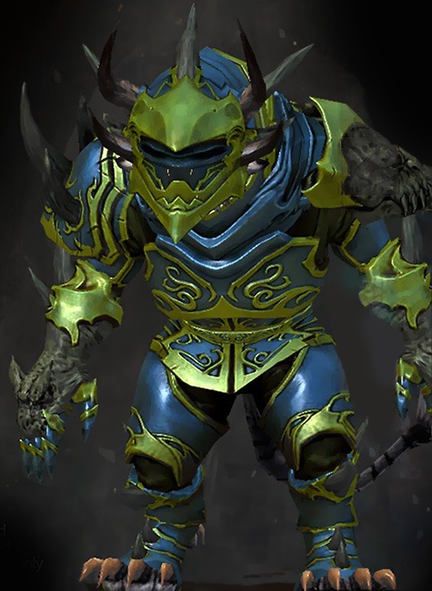 Guild Wars 2 Charr Heavy Male Gem Armor Set - Dyed Green & Blue - Primeval