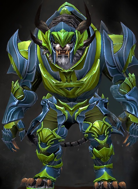 Guild Wars 2 Charr Heavy Male Crafted Armor Set - Dyed Green & Blue - Refined Envoy