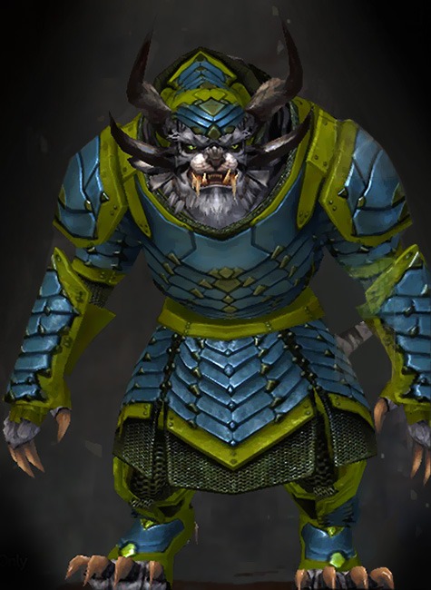 Guild Wars 2 Charr Heavy Male Armor Set - Dyed Green & Blue - Reinforced ßScale