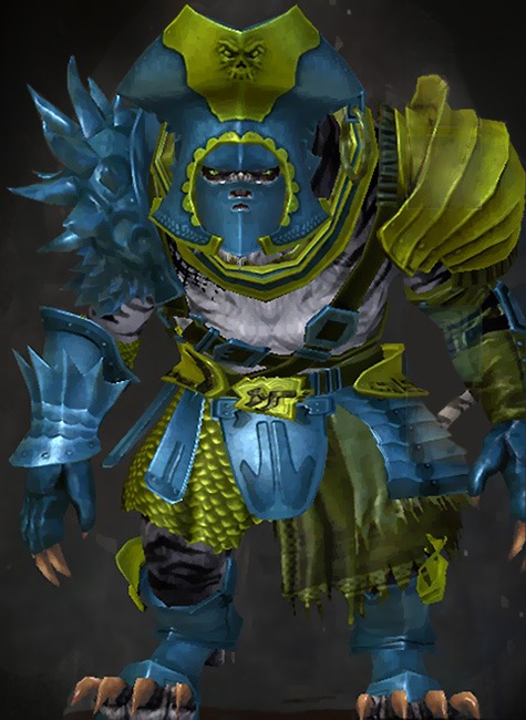 Guild Wars 2 Charr Heavy Male Armor Set - Dyed Green & Blue - Scallywag